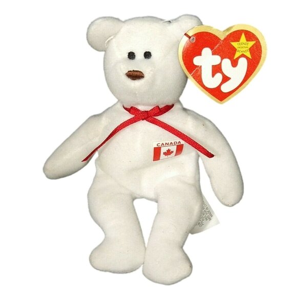 Ty Other - Ty Teenie Beanie Canada Maple The Bear Teddy 6 inch White Red with Hang Tag